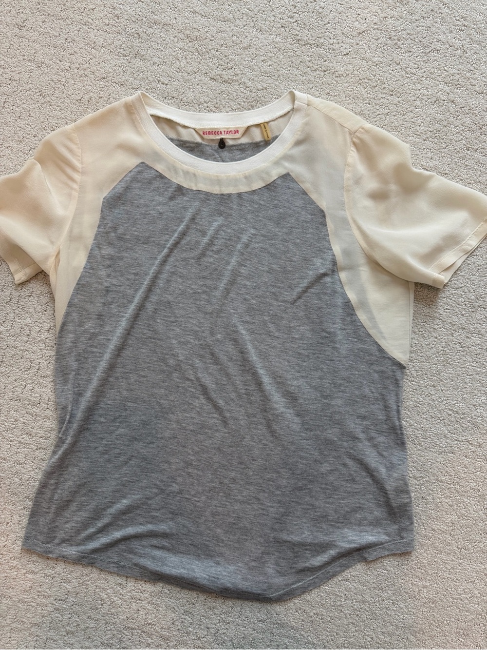 Rebecca Taylor Gray & Cream Raglan Short Sleeve Blouse Top